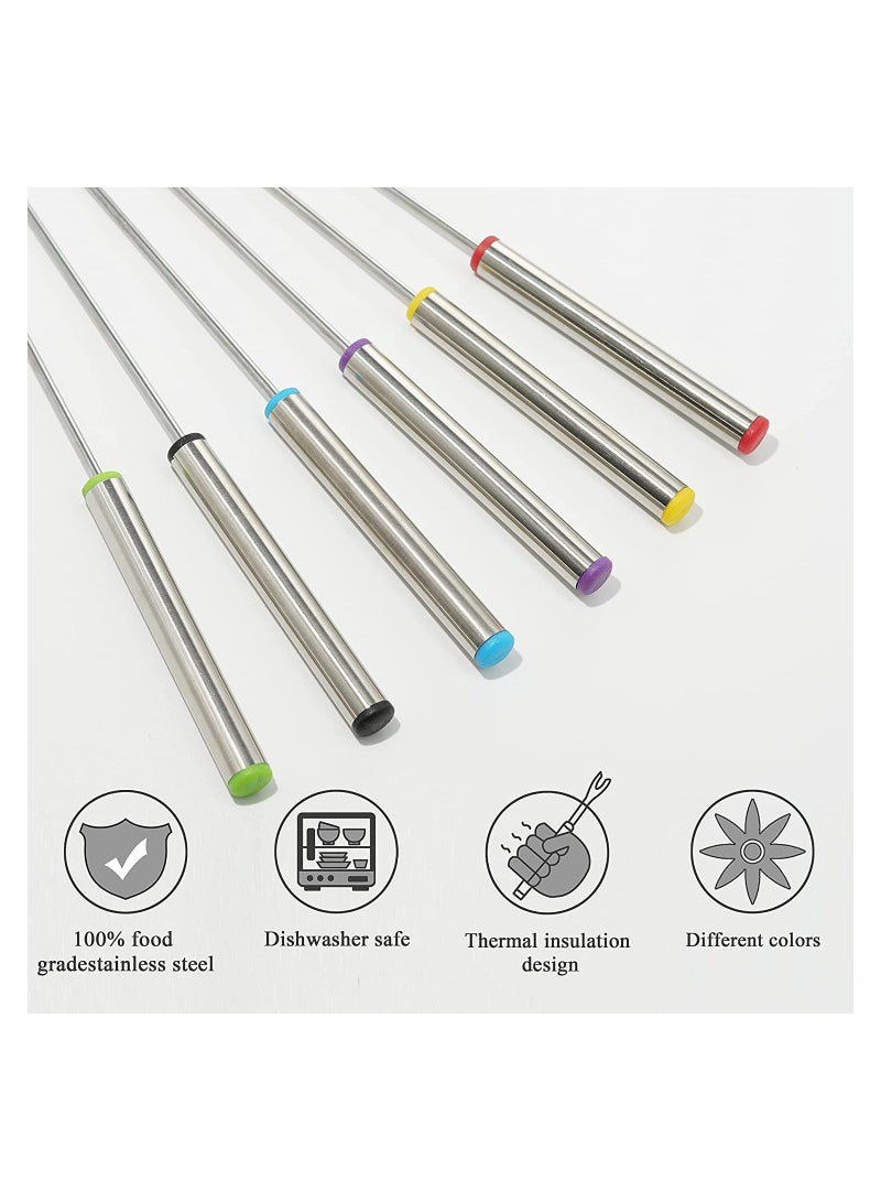 Stainless Steel Fondue Forks 6 Pack 9.5 Inch Color-Coded Cheese Fondue Fork Stainless Steel Fruit Fondue Forks with Heat-blocking Handle for Chocolate Fountain Cheese Hot Pot Barbecue Marshmallows