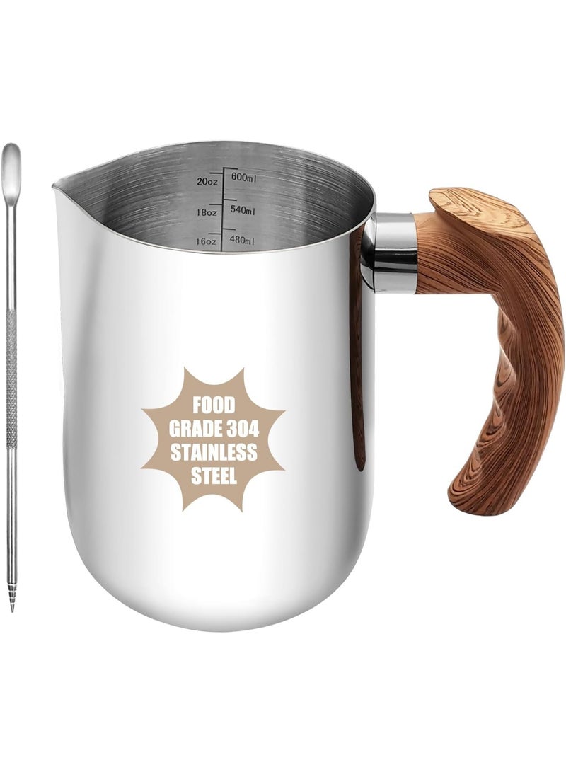 Bukela Milk Frothing Pitcher, 20oz Milk Frother Cup 304 Stainless Steel Steaming Pitcher with Art Pen Milk Coffee Jug Cup with Heat-resistant Handle and Scale - Image 1