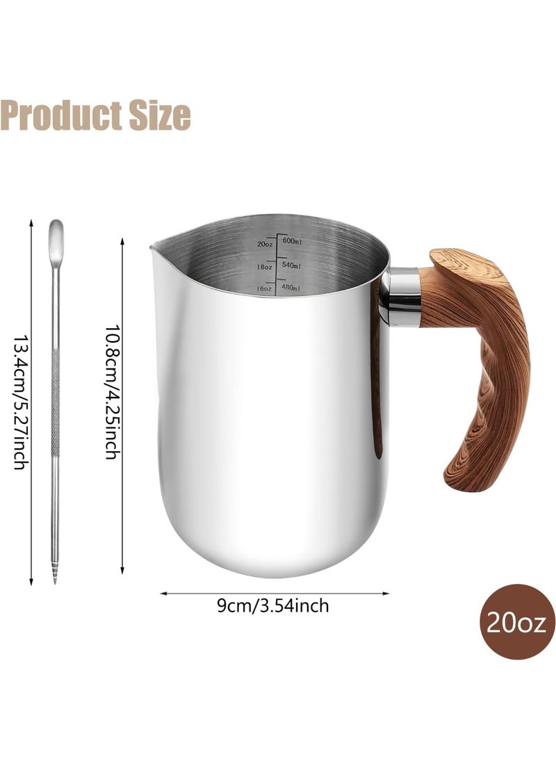 Bukela Milk Frothing Pitcher, 20oz Milk Frother Cup 304 Stainless Steel Steaming Pitcher with Art Pen Milk Coffee Jug Cup with Heat-resistant Handle and Scale - Image 2
