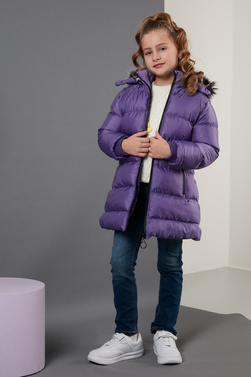 Lela Side Faux Fur Hooded Puffer Coat Girls' COAT 5765020K  - Image 1