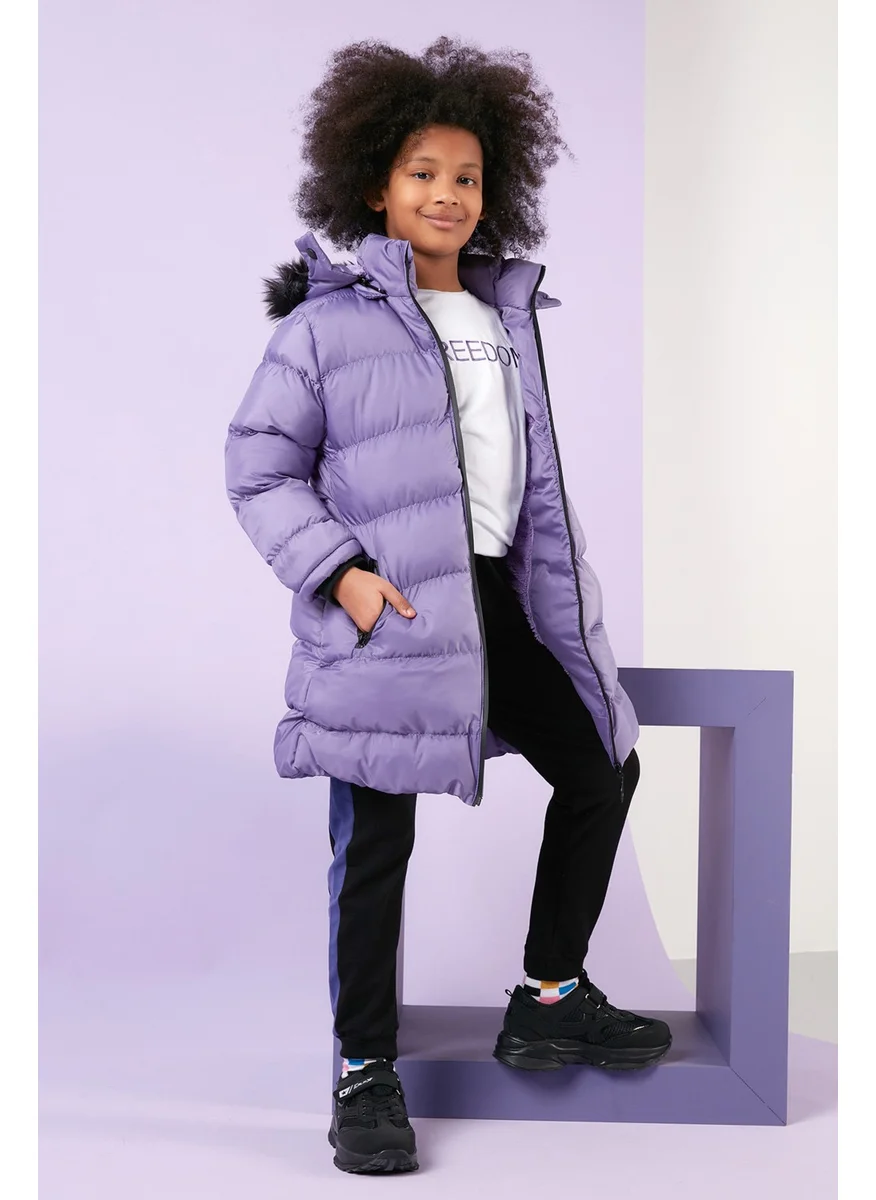 Lela Side Faux Fur Hooded Puffer Coat Girls' COAT 5765020K