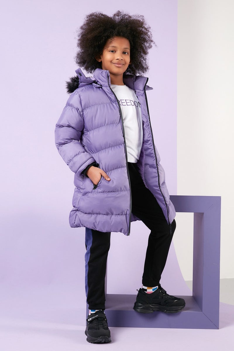 Lela Side Faux Fur Hooded Puffer Coat Girls' COAT 5765020K  - Image 2