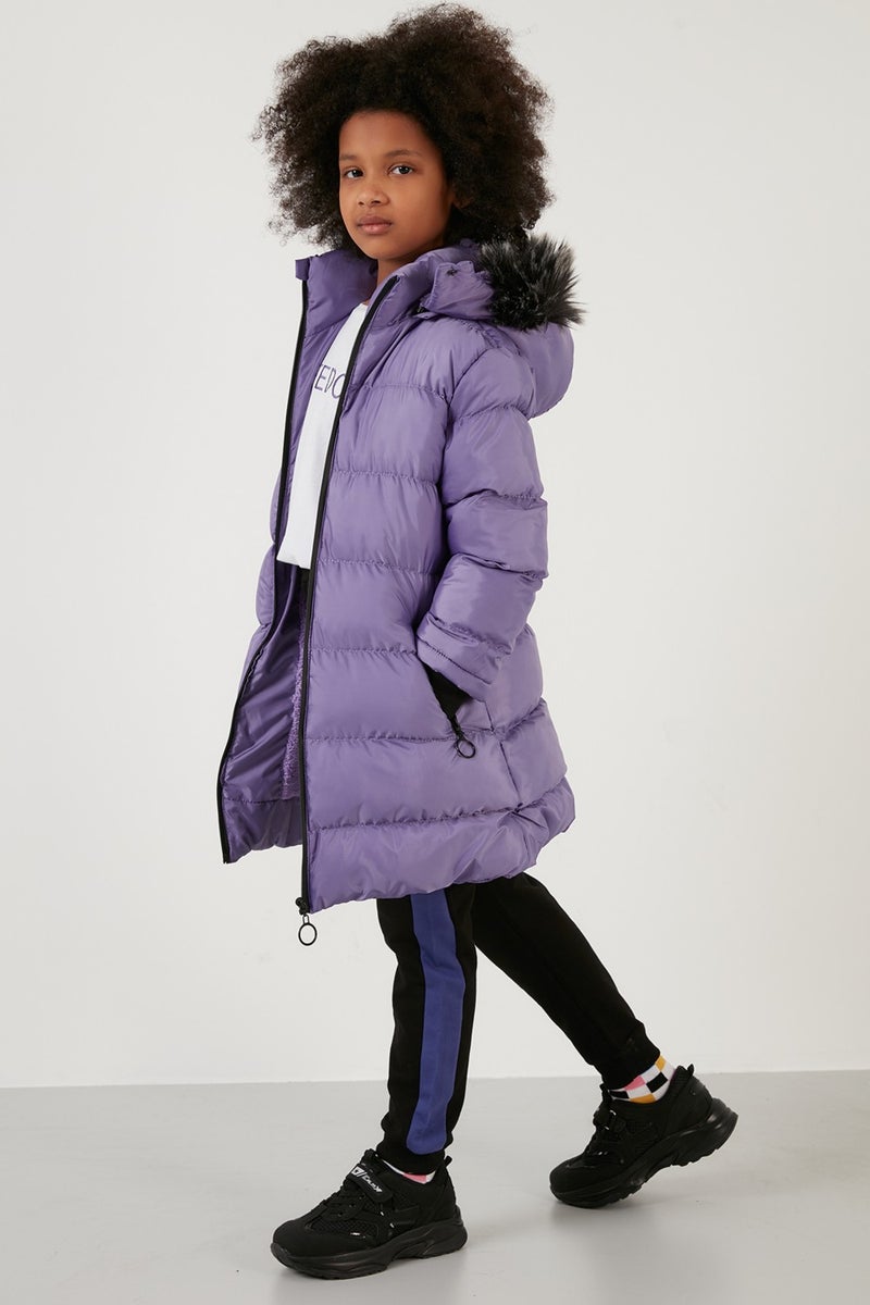 Lela Side Faux Fur Hooded Puffer Coat Girls' COAT 5765020K  - Image 4