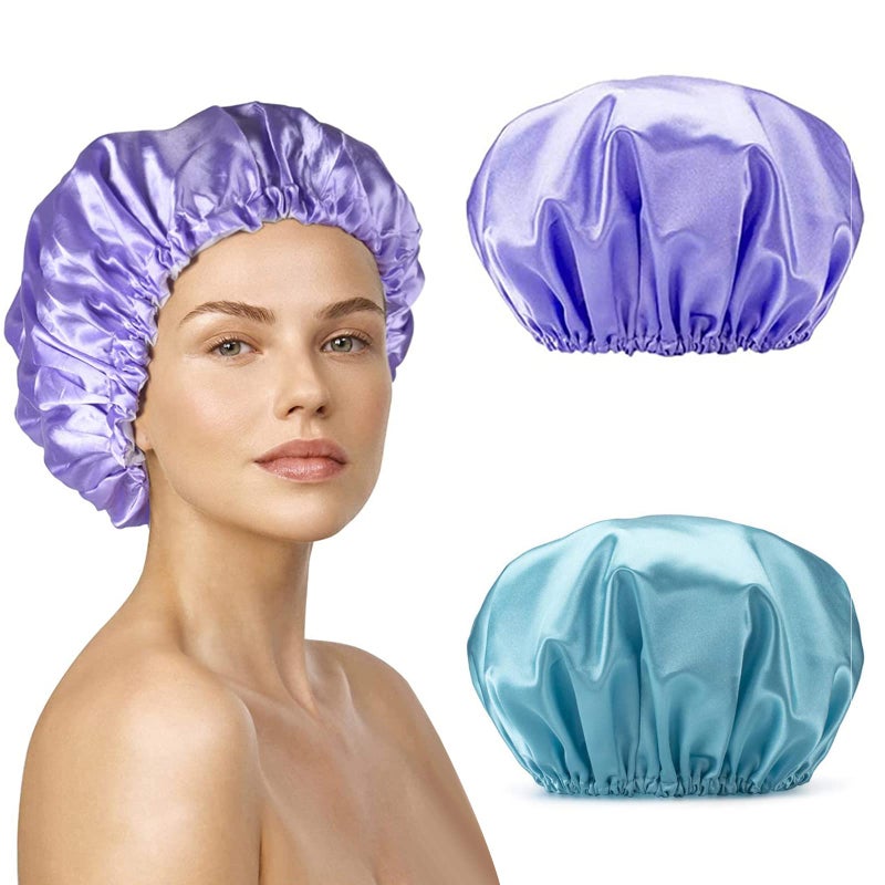 Smilco Reusable Shower Caps 2Pack  126 Inch EVA Large Hair Protector DoubleLayer Waterproof for Women