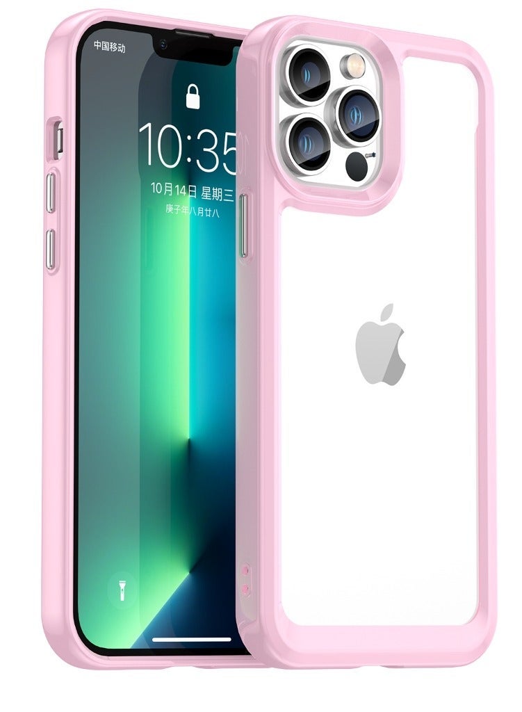 vesus Shockproof Slim Lightweight Crystal Hybrid Bumper Clear Cover for iPhone 13 Pro Max - Pink - Image 1