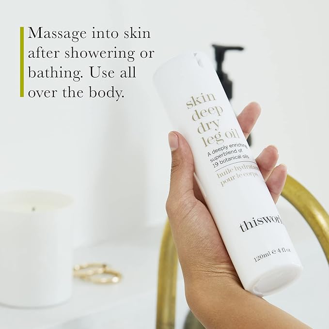 This Works Skin Deep Dry Leg Oil 150 ml Body Oil for Dry Skin Nourishing Body Moisturiser Enriched with 19 Essentials Oils including Sandalwood Jojoba Coconut and Rose Oil for a Hydrating Glow - Image 4