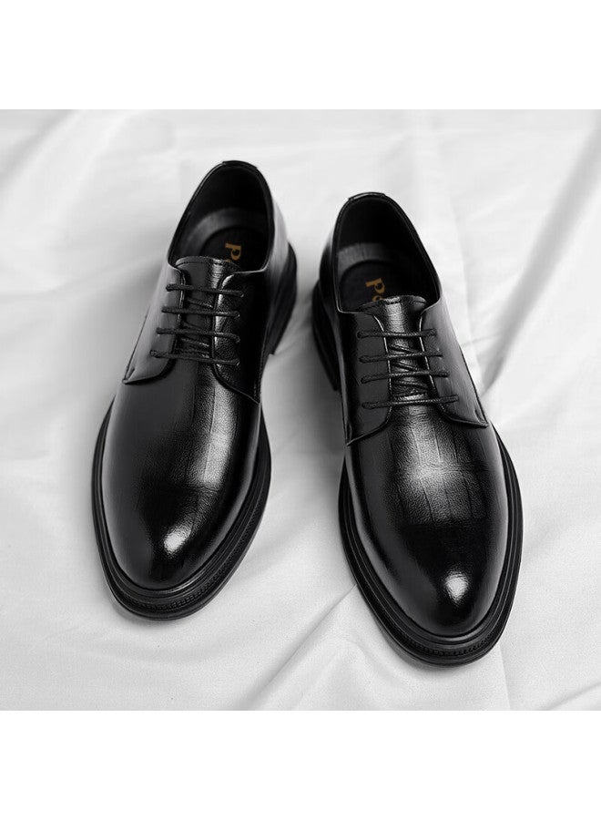 Poitulas Men's Lace-up Business Casual Dress Shoes British Derby Wear-resistant Wedding Shoes Men 9116 Black 40 - Image 2
