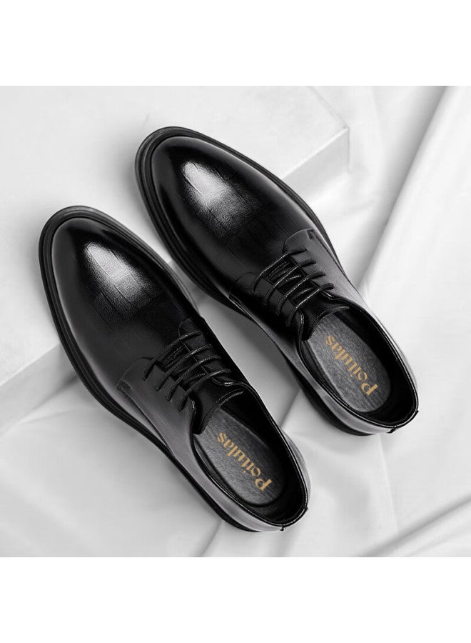 Poitulas Men's Lace-up Business Casual Dress Shoes British Derby Wear-resistant Wedding Shoes Men 9116 Black 40 - Image 1