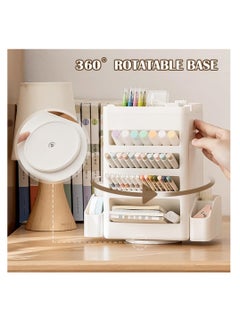 CityRiya-Long Rotatable Pen Holder, Plastic Desk Organizer with 360° Rotating Base for Pencils, Colored Pens, Various Stationery, Large Capacity Stationery Organizer for Office, Home, School, Classroom (White)  - Image 5