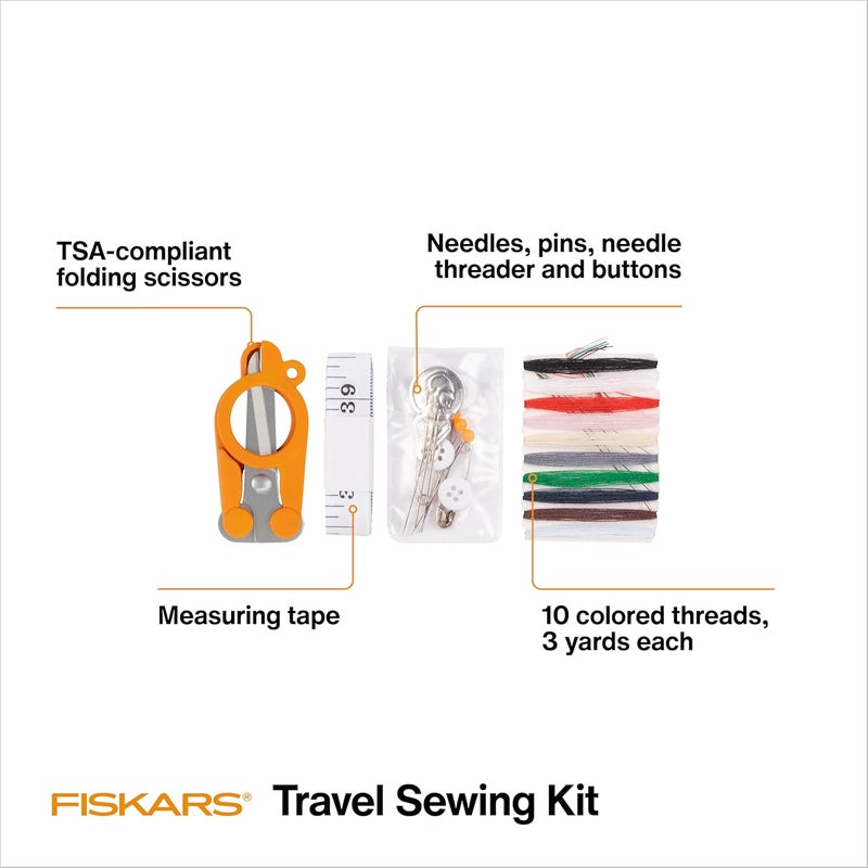 Fiskars Sewing Kit - 27-Piece Travel Sewing Set with Case - Craft Supplies - Orange - Image 2