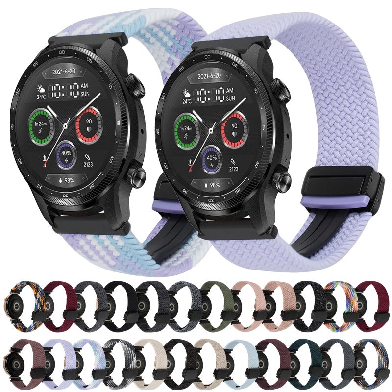 إيروريكس لساعة Ticwatch Pro 2021، سوار ساعة مضفر بإبزيم مغناطيسي مقاس 22 مم (أسود وأحمر رملي) - Image 5