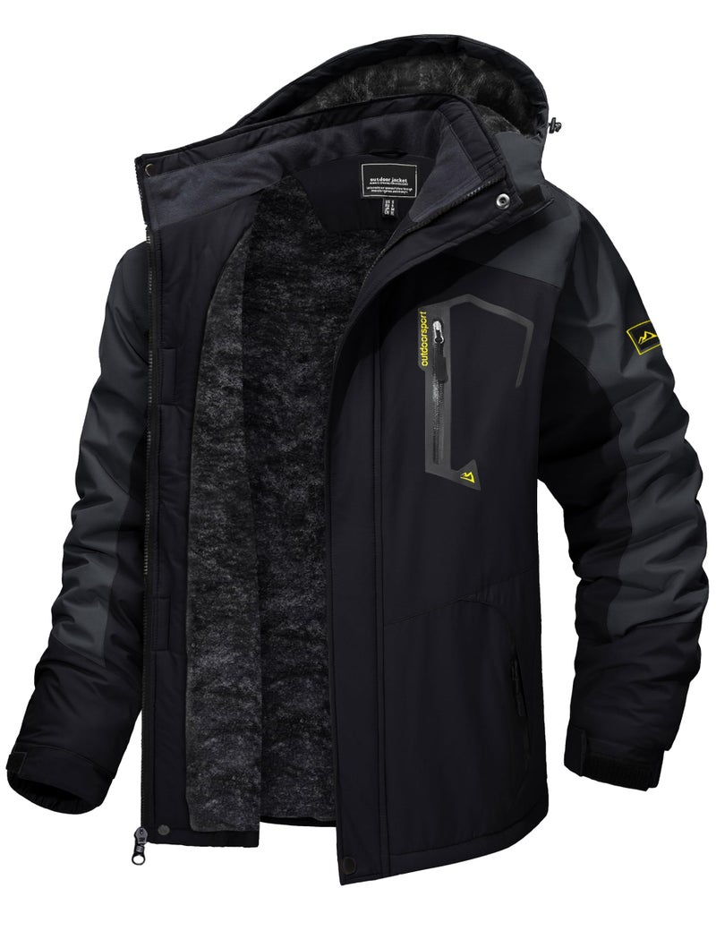 TACVASEN Men's Ski Hiking Jacket Winter Coat Snow Jacket Snowboard Jacket Water Resistant Fleece Softshell Jacket Hooded Coat Grey Black,L