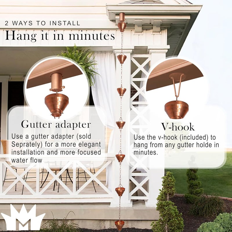 Monarch Rain Chains Pure Copper Siam Rain Chain, 8.5 ft Decorative Rain Catcher Chain for Gutters, Large Rain Chains for Outside, Rain Gutter Replacement Downspout - Image 4