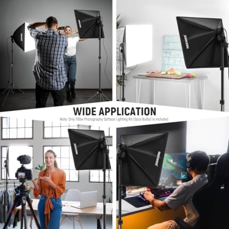 700W Equivalent Softbox Lighting Kit, 3 Pack CE and UKCA Certified 5700K LED Lighting Bulbs, 24x24 inches Softboxes with E27 Socket, Photography Continuous Lighting Kit Photo Studio Equipment - Image 3