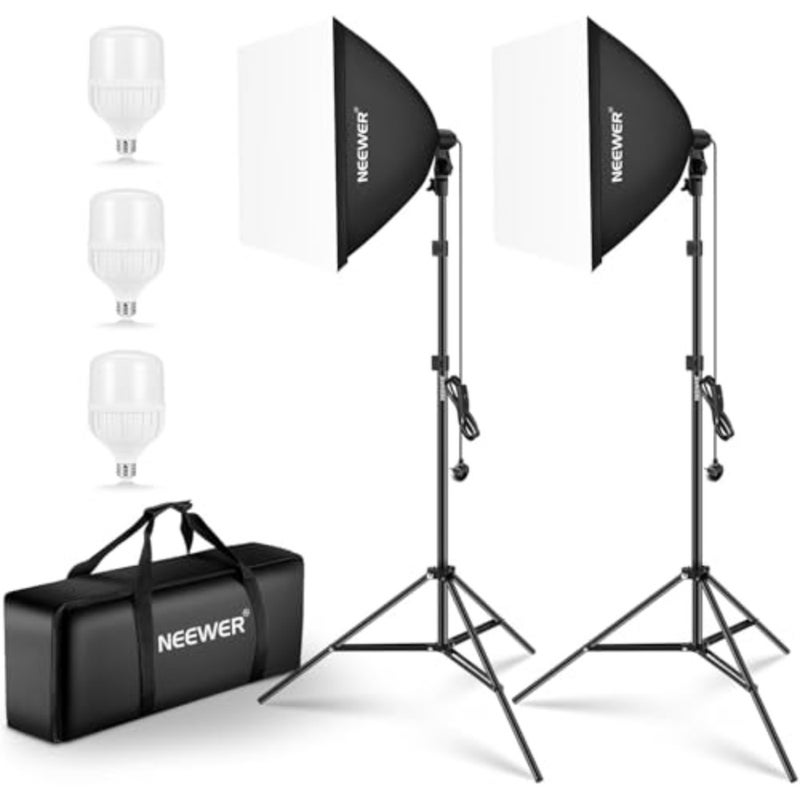 700W Equivalent Softbox Lighting Kit, 3 Pack CE and UKCA Certified 5700K LED Lighting Bulbs, 24x24 inches Softboxes with E27 Socket, Photography Continuous Lighting Kit Photo Studio Equipment - Image 1