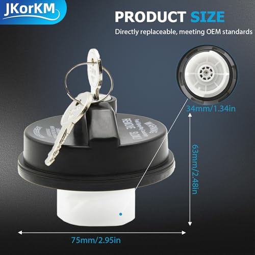 JkorkM Locking Gas Cap, Lock Fuel Cap Replace 05278655AB, 5278655AB Chrysler Dodge Jeep Ram - Challenger Grand Caravan 1500, Cherokee Wrangler JK TJ Liberty Compass Patriot, black - Image 3