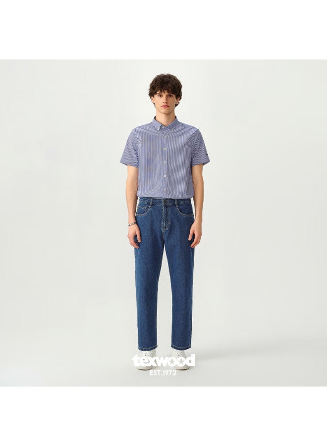 Texwood Apple Men's Denim Stonewashed Vintage Loose Casual Cotton Trendy Button Pants Dark Blue 36 - Image 3