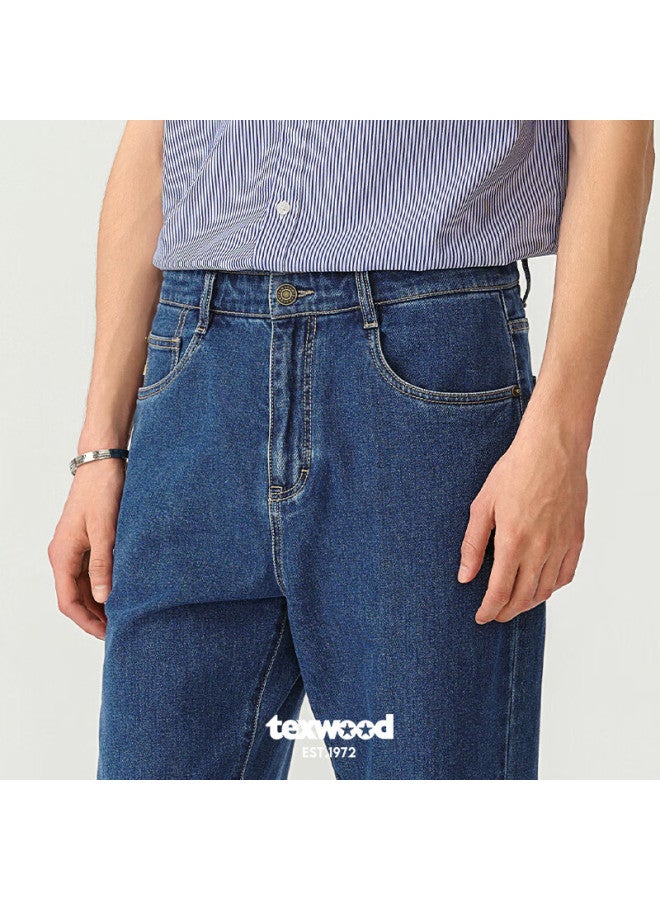 Texwood Apple Men's Denim Stonewashed Vintage Loose Casual Cotton Trendy Button Pants Dark Blue 36 - Image 2