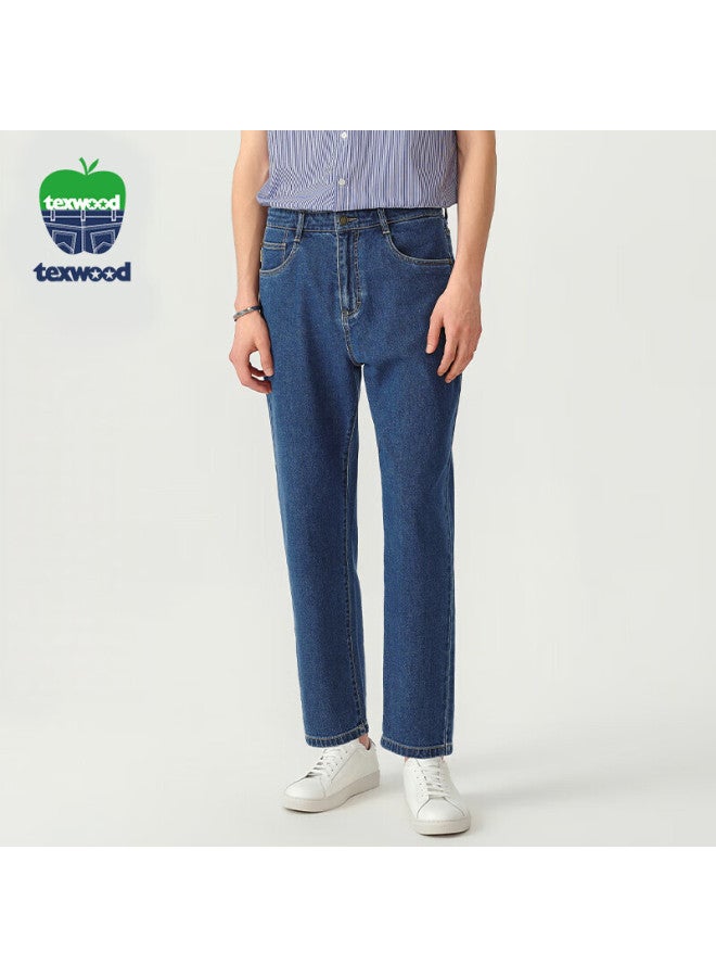 Texwood Apple Men's Denim Stonewashed Vintage Loose Casual Cotton Trendy Button Pants Dark Blue 36 - Image 1