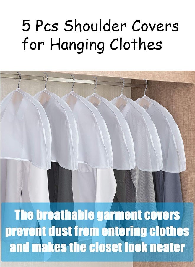 5 قطع من أغطية الكتف لتعليق الملابس، 24 × 12 × 2 بوصة، أغطية بلاستيكية واقية من الغبار للملابس مع دعامة 2 بوصة لتخزين الخزانة - Image 1