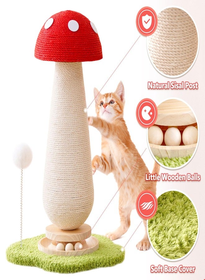 Kicari 21.5‘’ H Cat Scratching Post with Catnip,Cute Mushroom Cat Scratcher Post with Durable Natural Wooden Turntable Toy,Mushroom Shape Design Cat Toy Cat Tree Sisal Scratcher for Indoor Cats (Cloud Base) - Image 3