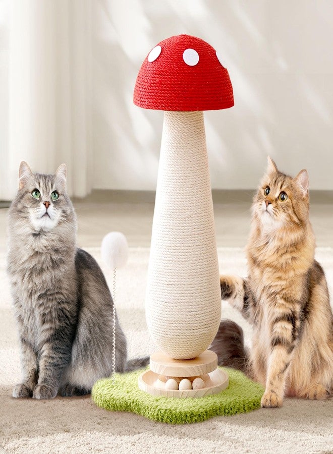 Kicari 21.5‘’ H Cat Scratching Post with Catnip,Cute Mushroom Cat Scratcher Post with Durable Natural Wooden Turntable Toy,Mushroom Shape Design Cat Toy Cat Tree Sisal Scratcher for Indoor Cats (Cloud Base) - Image 2