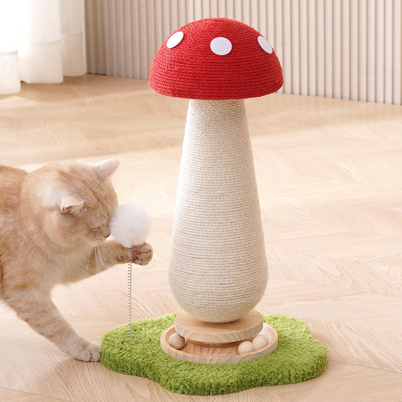 Kicari 21.5‘’ H Cat Scratching Post with Catnip,Cute Mushroom Cat Scratcher Post with Durable Natural Wooden Turntable Toy,Mushroom Shape Design Cat Toy Cat Tree Sisal Scratcher for Indoor Cats (Cloud Base) - Image 1