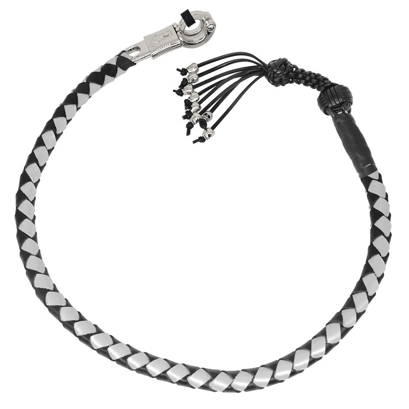 Dream Apparel 42 Motorcycle Get Back Whip Genuine Leather Biker Whip for Handlebar Motorcycle Whip with Fringes and Skulls Black and Silver