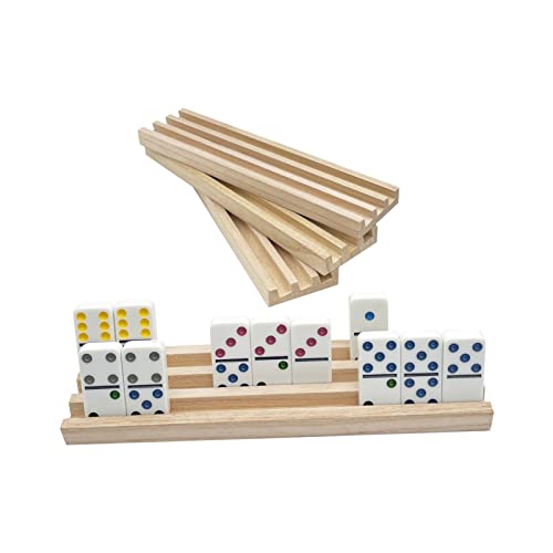 SUTIMSHE Wooden Domino Racks Set of 4 Natural Domino Trays Holders Organizer for Mexican Train Chickenfoot and Other Domino Games Dominoes NOT Included - Image 5