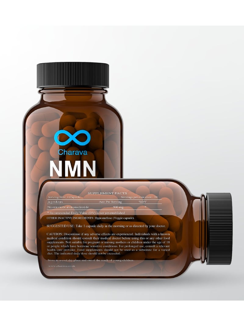 Charava - Charava NMN 500mg | Nicotinamide Mononucleotide | Enhanced Absorption | NAD+ Booster | 30 Servings | 3rd Party Certified - Image 1