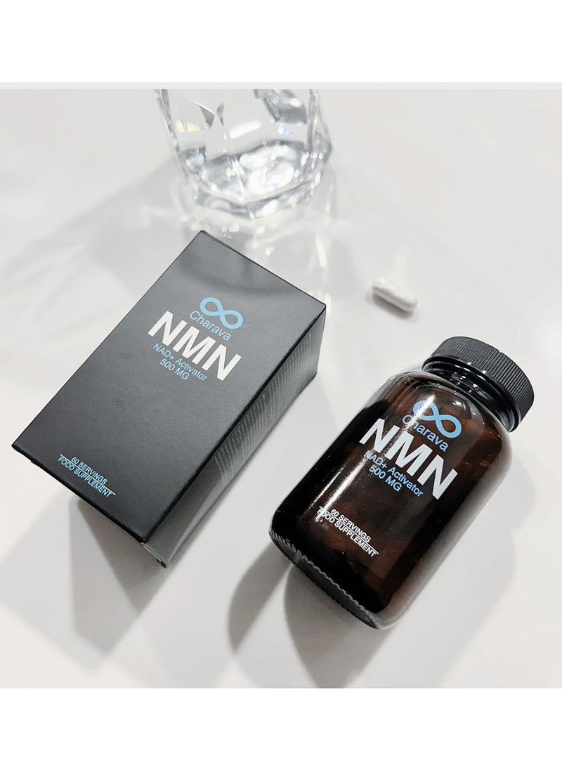 Charava NMN 500mg | Nicotinamide Mononucleotide | Enhanced Absorption | NAD+ Booster | 60 Servings | 3rd Party Certified