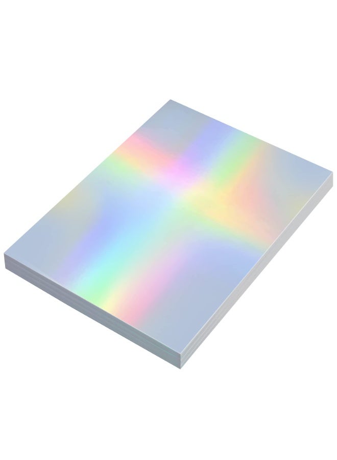 Premium A4 Holographic Silver Cardstock Paper, 250GSM Heavyweight Thick Craft Paper - Shimmering Multi-Tone Laser Silver, Professional Iridescent Paper for DIY Cake Toppers, Party Decor & Luxury Crafts (20 Sheets Pack) - Image 1