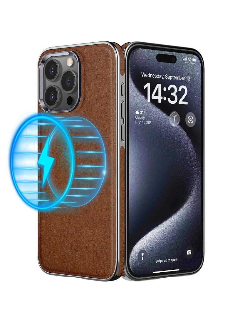 Aookay - For iPhone 16 Pro Max Case, Compatible with Magsafe Premium Leather with Microfiber Lining Business Classic Cover Soft Grip Shockproof Magnetic Cases for iPhone 16 Pro Max (Brown) - Image 1