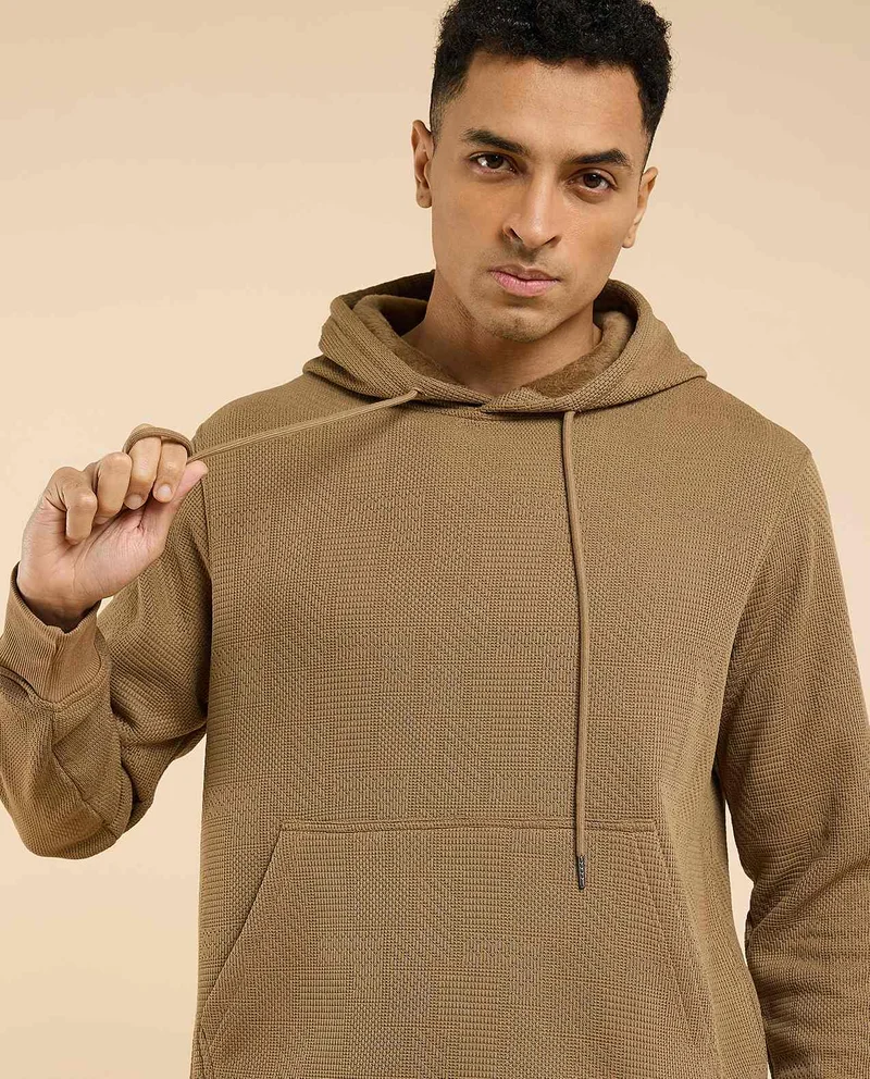 R&B Textured Hoodie with Long Sleeves