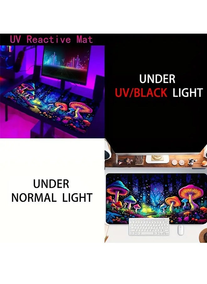 Extend Large Gaming Mouse Pad XXL, Forest Pattern Print Desktop Mat, UV Black Light Non-slip Mouse Pad, Washable Rubber Material Mouse Pad