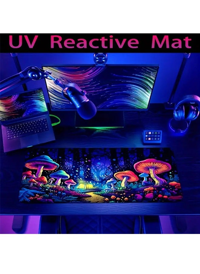 Extend Large Gaming Mouse Pad XXL, Forest Pattern Print Desktop Mat, UV Black Light Non-slip Mouse Pad, Washable Rubber Material Mouse Pad