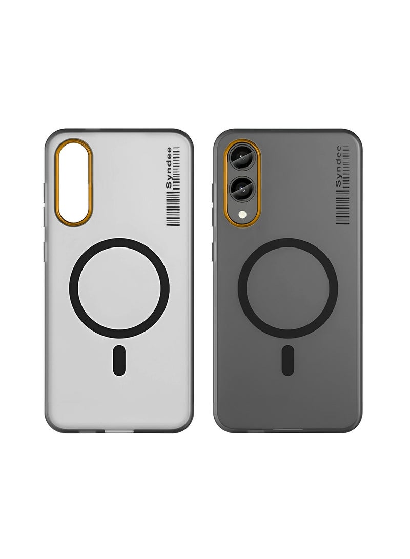 Samsung Galaxy S25 Edge 5G 2025 Syndee Series Hybrid Translucent Magsafe with Magnetic Charging Raised Camera Lips Elegant Look Case Cover - Black