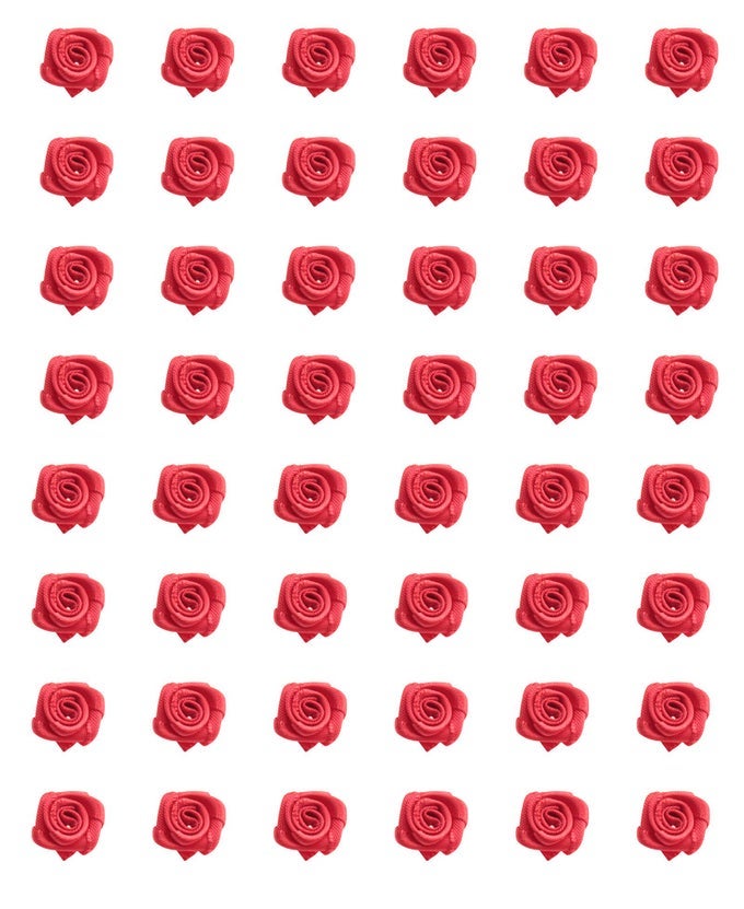 50 PCS SATIN RIBBON ROSES MINI FLOWERS BOUTIQUE APPLIQUE SEWING EMBELLISHMENT SUPPLIES FOR DIY CRAFT PROJECT SCRAPBOOKING WEDDING THEME PARTIES HOME DECORATION RED