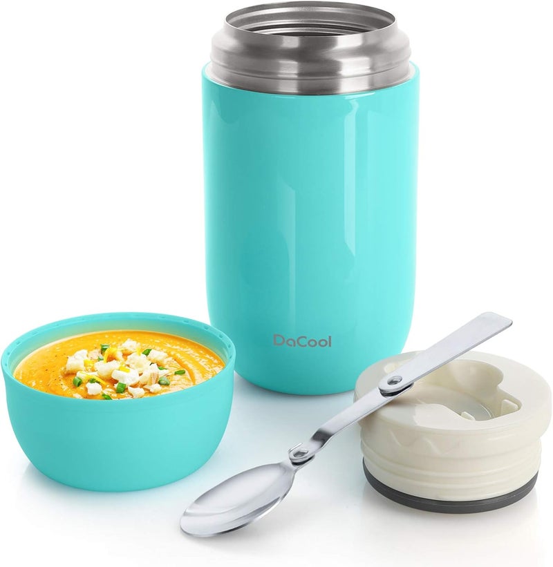 DaCool Insulated Lunch Container Hot Food Jar 24 oz Stainless Steel Vacuum Bento Lunch Box for Adult with Spoon Leak Proof Hot Food Insulated Container for Office Picnic Travel Outdoors, Cyan Blue - Image 1