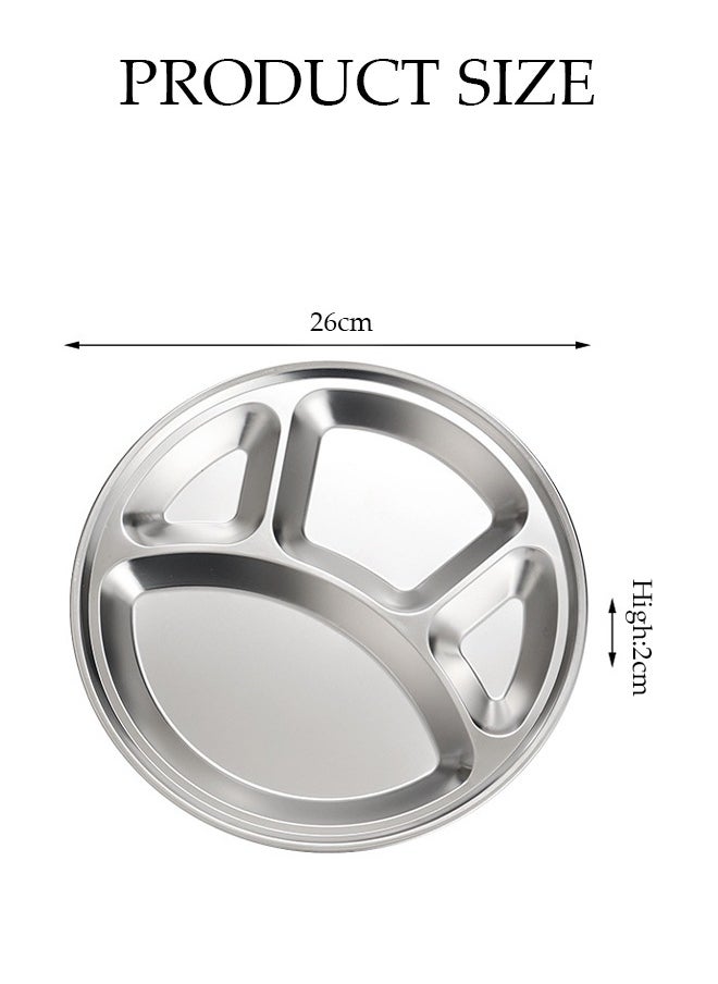 DUNISO Five-Piece Stainless Steel Dinner Plate, Round Four-Grid Dinner Plate, Kindergarten Baby Dinner Plate, Office Lunch Box, Restaurant Staff Student Grid Plate, Anti-Fall And Not Easy To Deform, Food Sharing Plate Suitable For Adults And Children  - Image 4