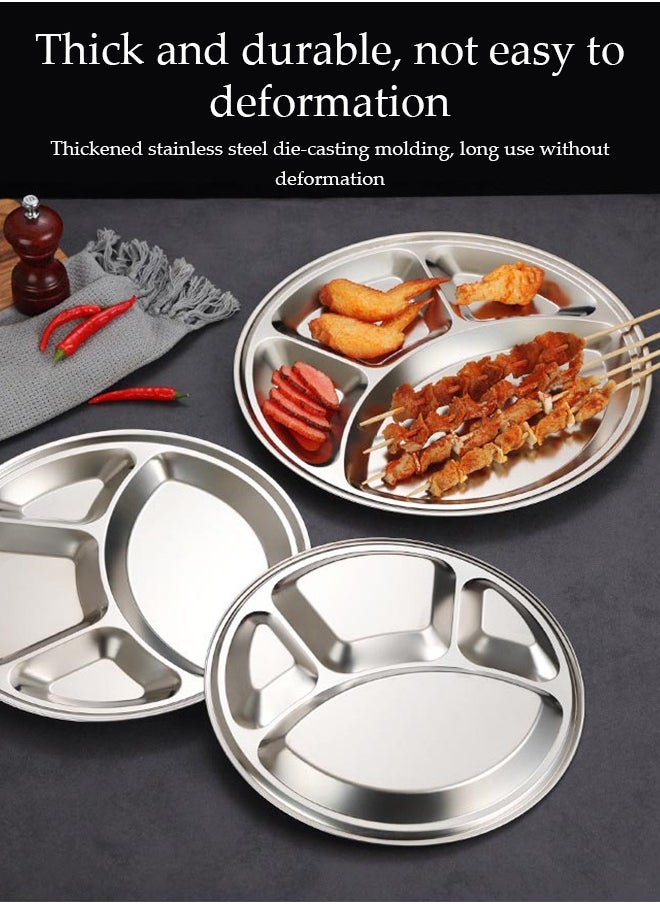 DUNISO Five-Piece Stainless Steel Dinner Plate, Round Four-Grid Dinner Plate, Kindergarten Baby Dinner Plate, Office Lunch Box, Restaurant Staff Student Grid Plate, Anti-Fall And Not Easy To Deform, Food Sharing Plate Suitable For Adults And Children  - Image 5