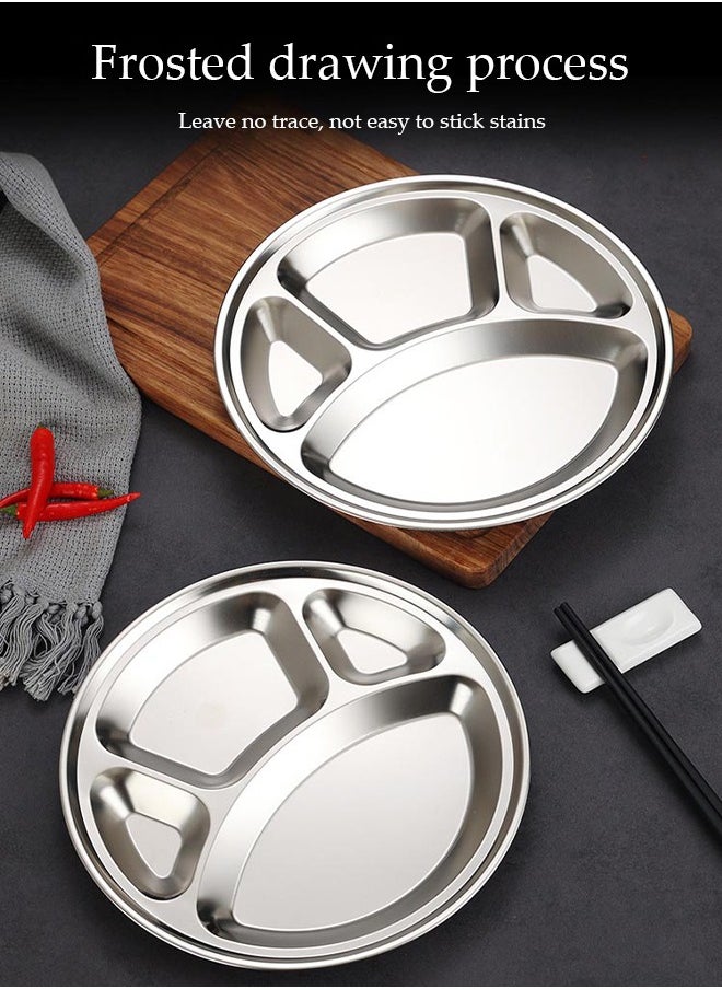 DUNISO Five-Piece Stainless Steel Dinner Plate, Round Four-Grid Dinner Plate, Kindergarten Baby Dinner Plate, Office Lunch Box, Restaurant Staff Student Grid Plate, Anti-Fall And Not Easy To Deform, Food Sharing Plate Suitable For Adults And Children  - Image 3