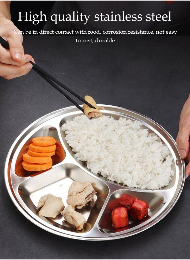 DUNISO Five-Piece Stainless Steel Dinner Plate, Round Four-Grid Dinner Plate, Kindergarten Baby Dinner Plate, Office Lunch Box, Restaurant Staff Student Grid Plate, Anti-Fall And Not Easy To Deform, Food Sharing Plate Suitable For Adults And Children  - Image 2