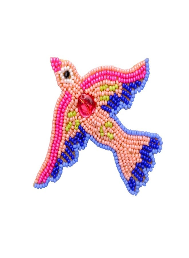 Abeo Handcrafted Beaded Bird Brooch, Pink and Blue, 5-6 cm, Traditional Mughal-Inspired Design - Image 2