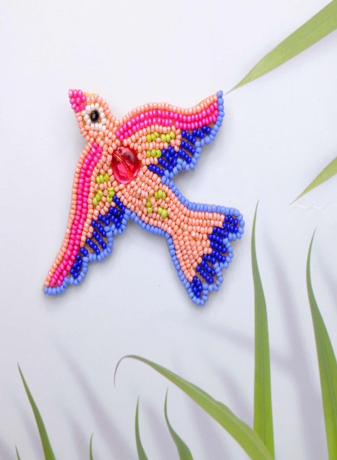 Abeo Handcrafted Beaded Bird Brooch, Pink and Blue, 5-6 cm, Traditional Mughal-Inspired Design - Image 3