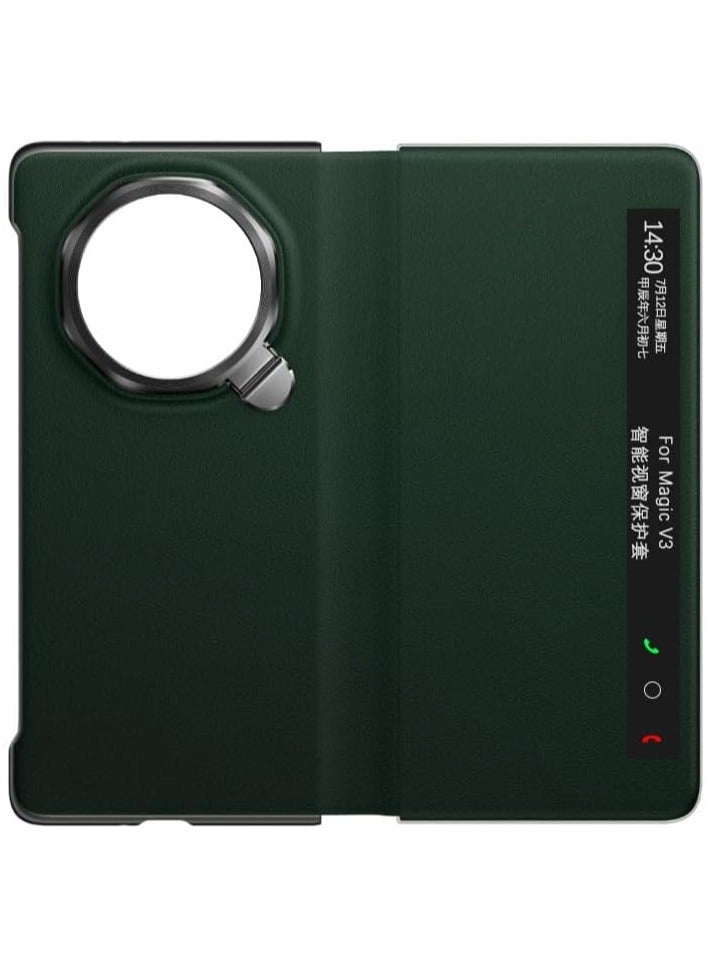 Compatible with Honor Magic V3 Case Premium Smart View Window Flip Stand Leather Phone Case Ultra Thin Full Cover With Vertical Bracket For Magic V3 (Green)