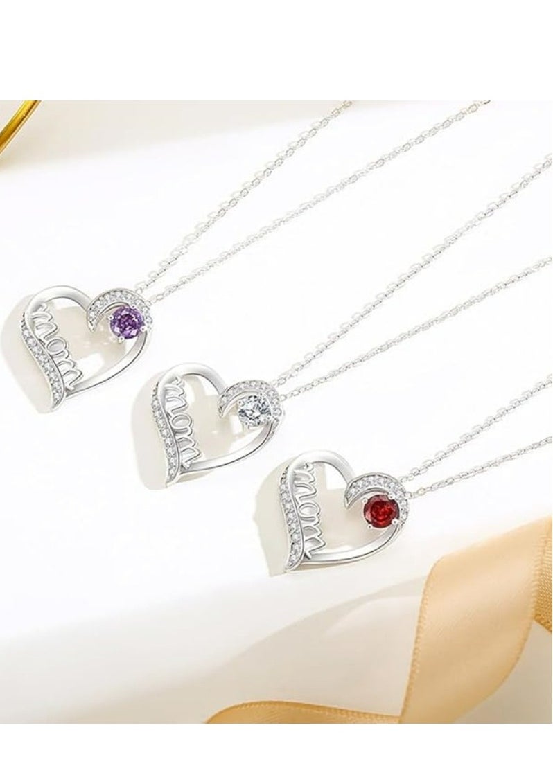 Mike Music - Elegantly Crafted 925 Sterling Silver "Mom" Heart Pendant Necklace with Red Crystal Accent - Image 1