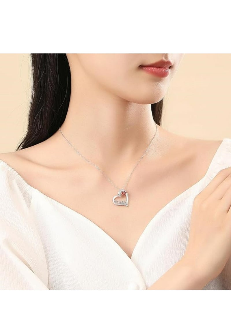 Mike Music - Elegantly Crafted 925 Sterling Silver "Mom" Heart Pendant Necklace with Red Crystal Accent - Image 1