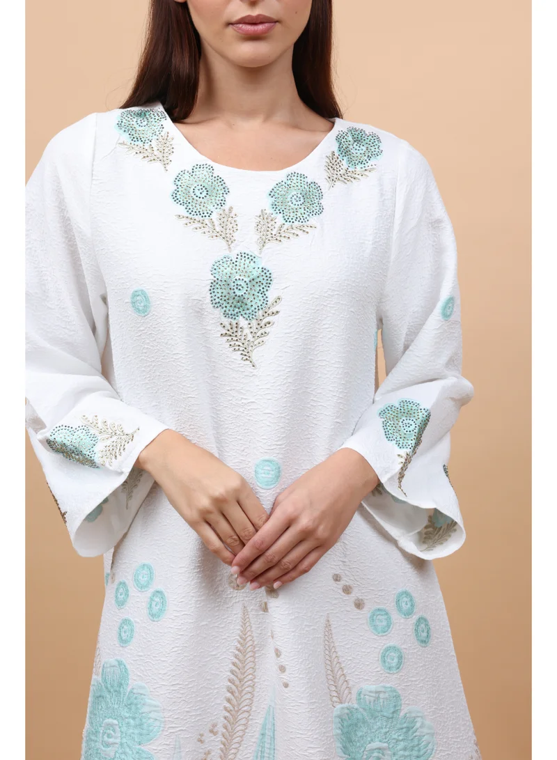 IKKXA Floral Details Classic Linen Jalabiya