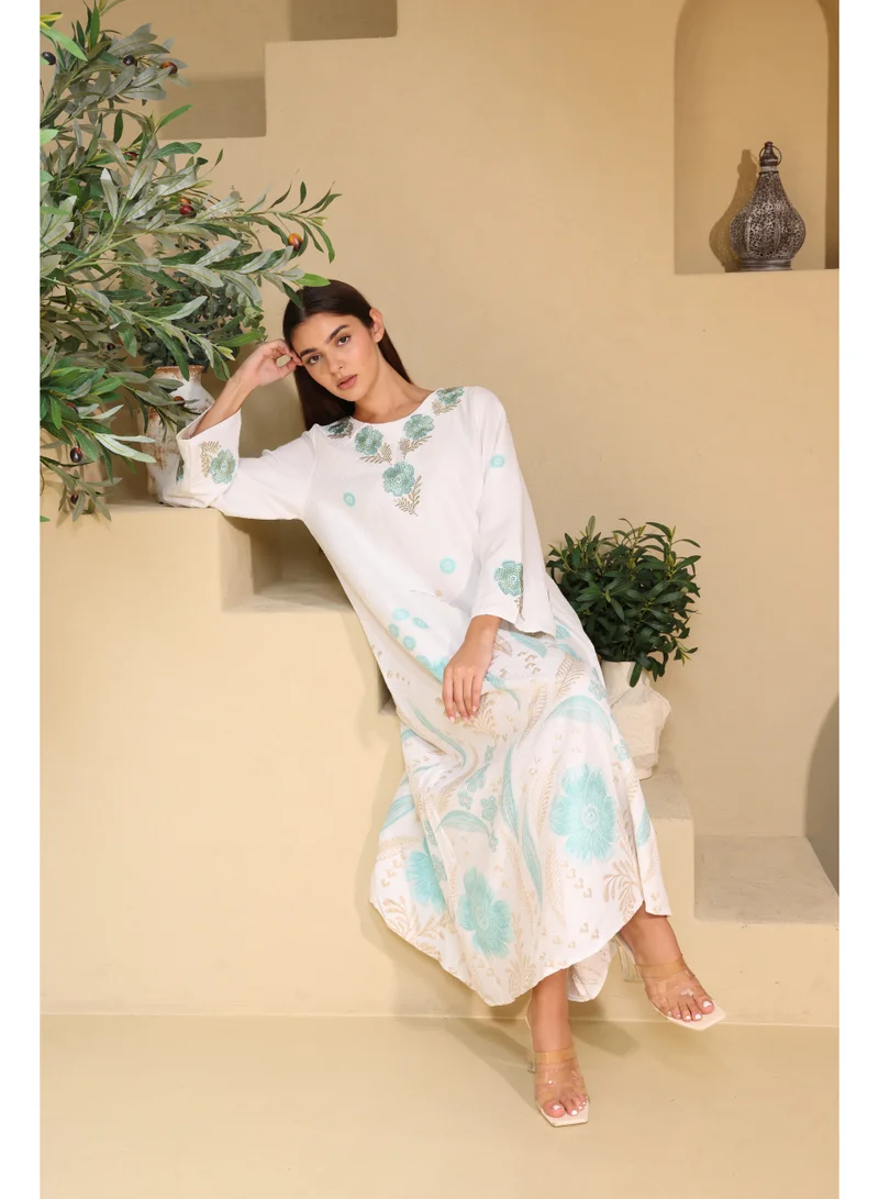 IKKXA Floral Details Classic Linen Jalabiya